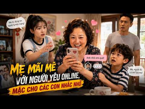 Mẹ mãi mê với người yêu online, mặc cho các con nhắc nhở